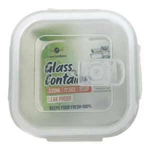 GLASS FOOD CONTAINER W/LID SQUARE 17.5OZ/520ML(12)
