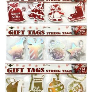 XMAS GIFT TAGS W/STRING,HOT STAMP AST 24CT (96)