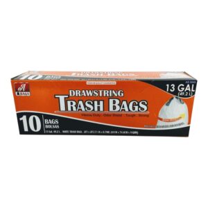 TRASH BAGS D/STRING WHITE 13GAL 10PCS (24)