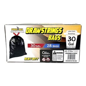 BLACK LARGE TRASH BAG WITH STRINGS(8) 30 GAL 28CT 6"X9"