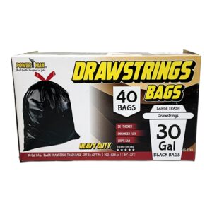 BLACK LARGE TRASH BAG WITH STRINGS (6) 30GAL 40CT