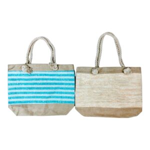 BEACH BAG GLITTER STRIPES WOVEN AST (24)