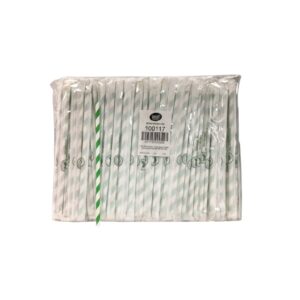 BIODEGRADABLE STRAW WHITE & GREEN STRIPES 7.5'' 6mm 500CT(12)