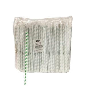 BIODEGRADABLE STRAW WHITE & GREEN STRIPES 10'' 8mm 500CT(6)