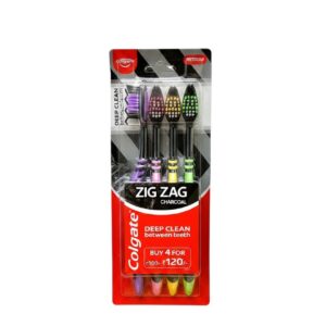 COLGATE TOOTHBRUSH ZIGZAG CHARCOAL4PK(60)